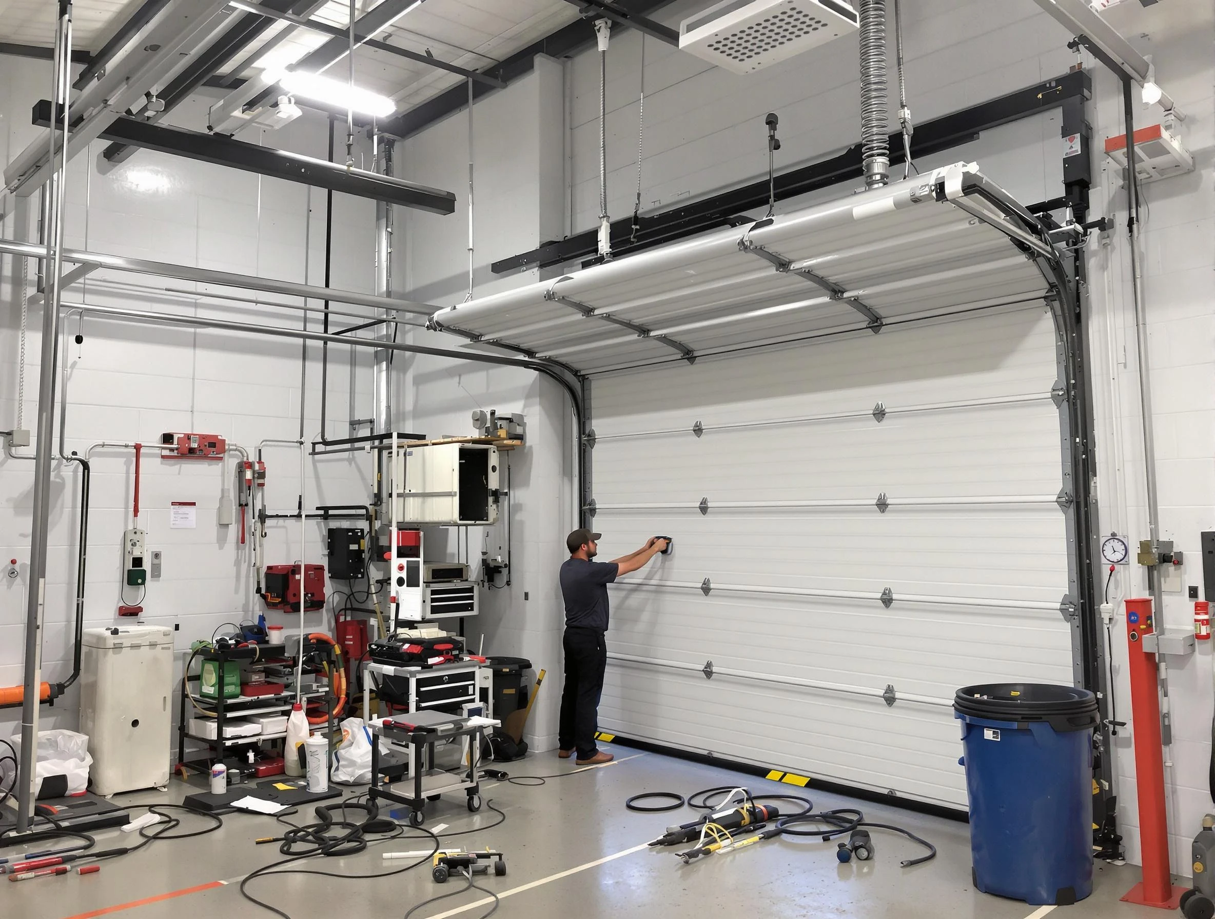 Round Rock Garage Door Repair certified technician performing commercial door repair at a Round Rock business facility