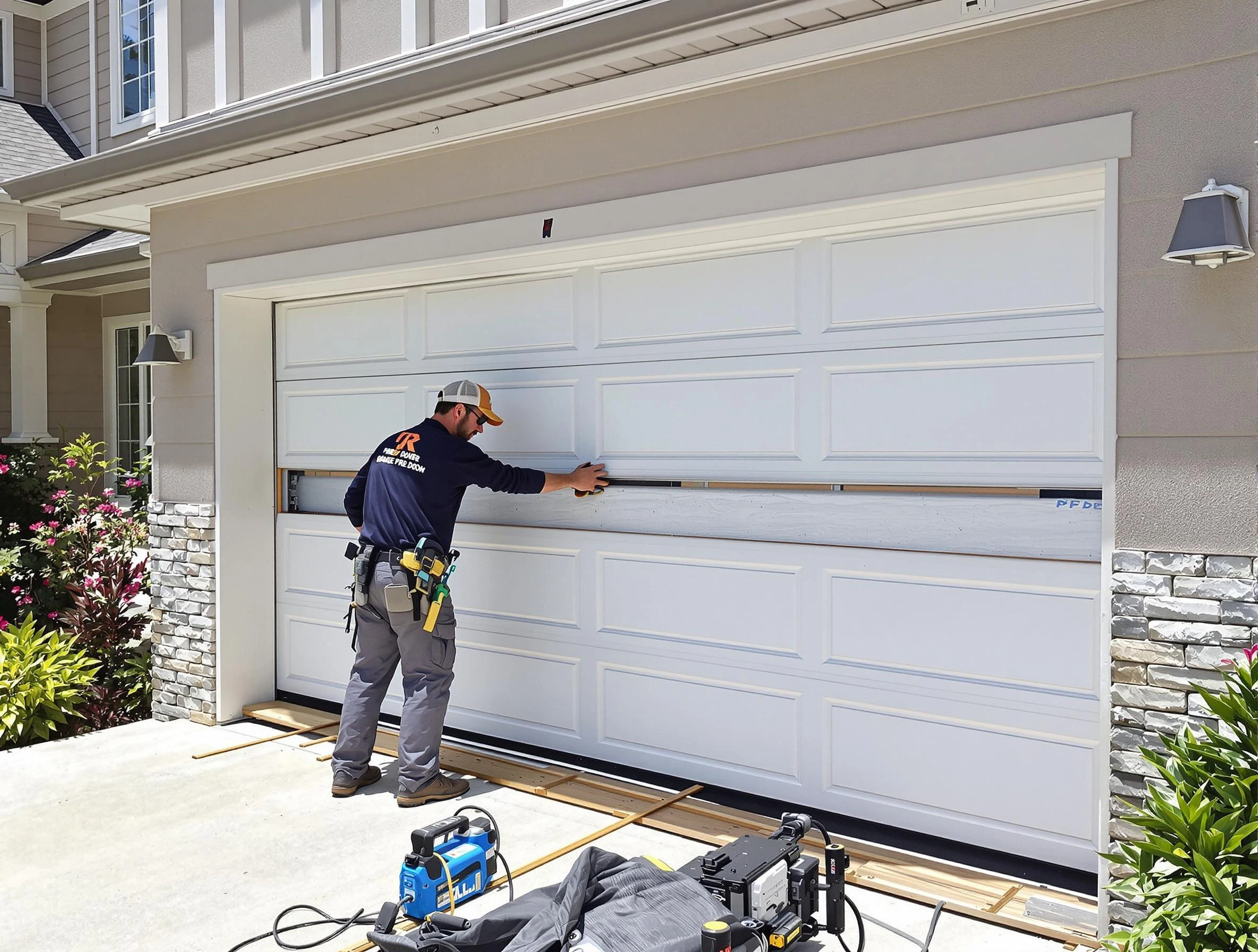 Round Rock Garage Door Repair team performing complete garage door replacement at Round Rock residence