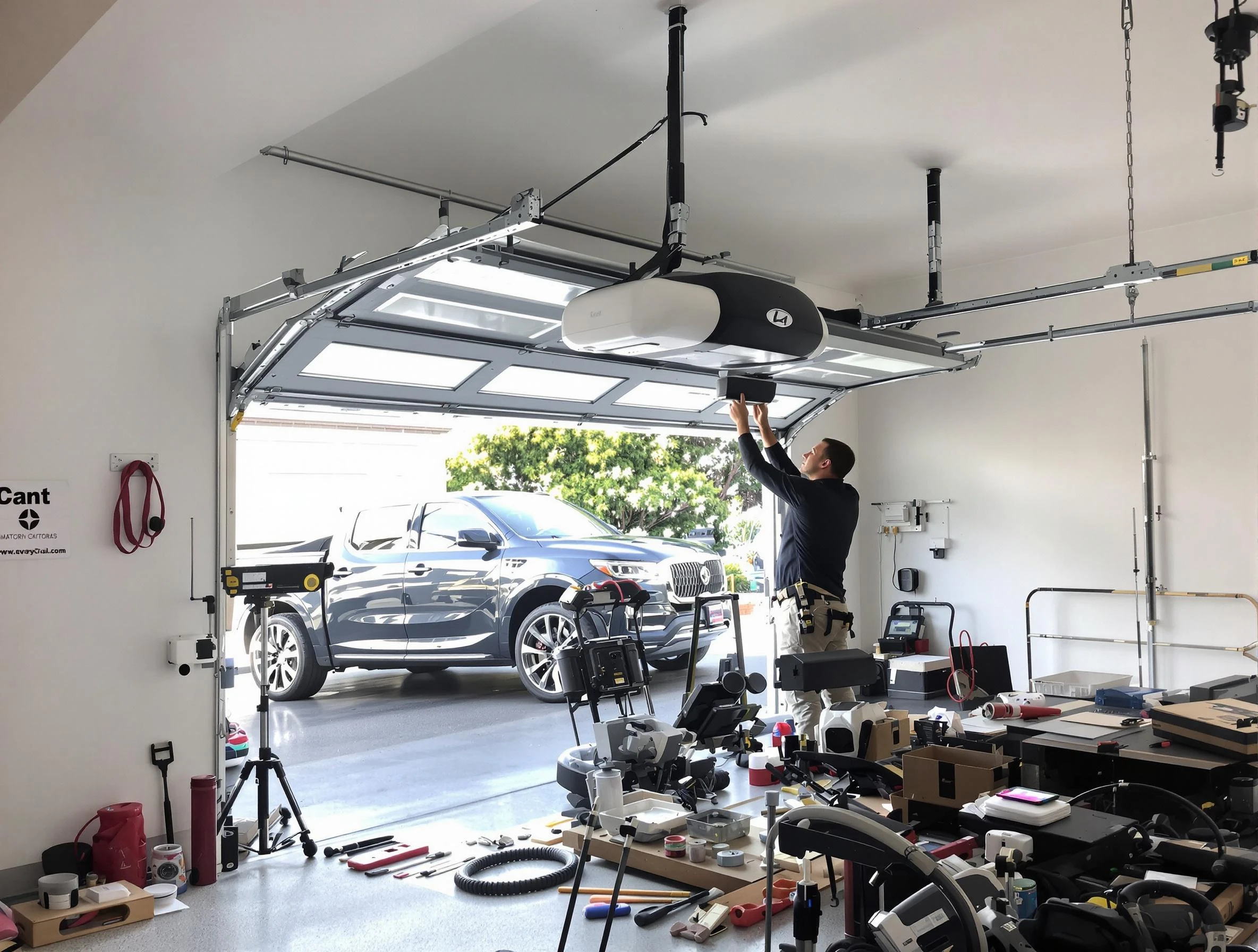 Round Rock Garage Door Repair specialist installing smart garage door opener system in Round Rock home
