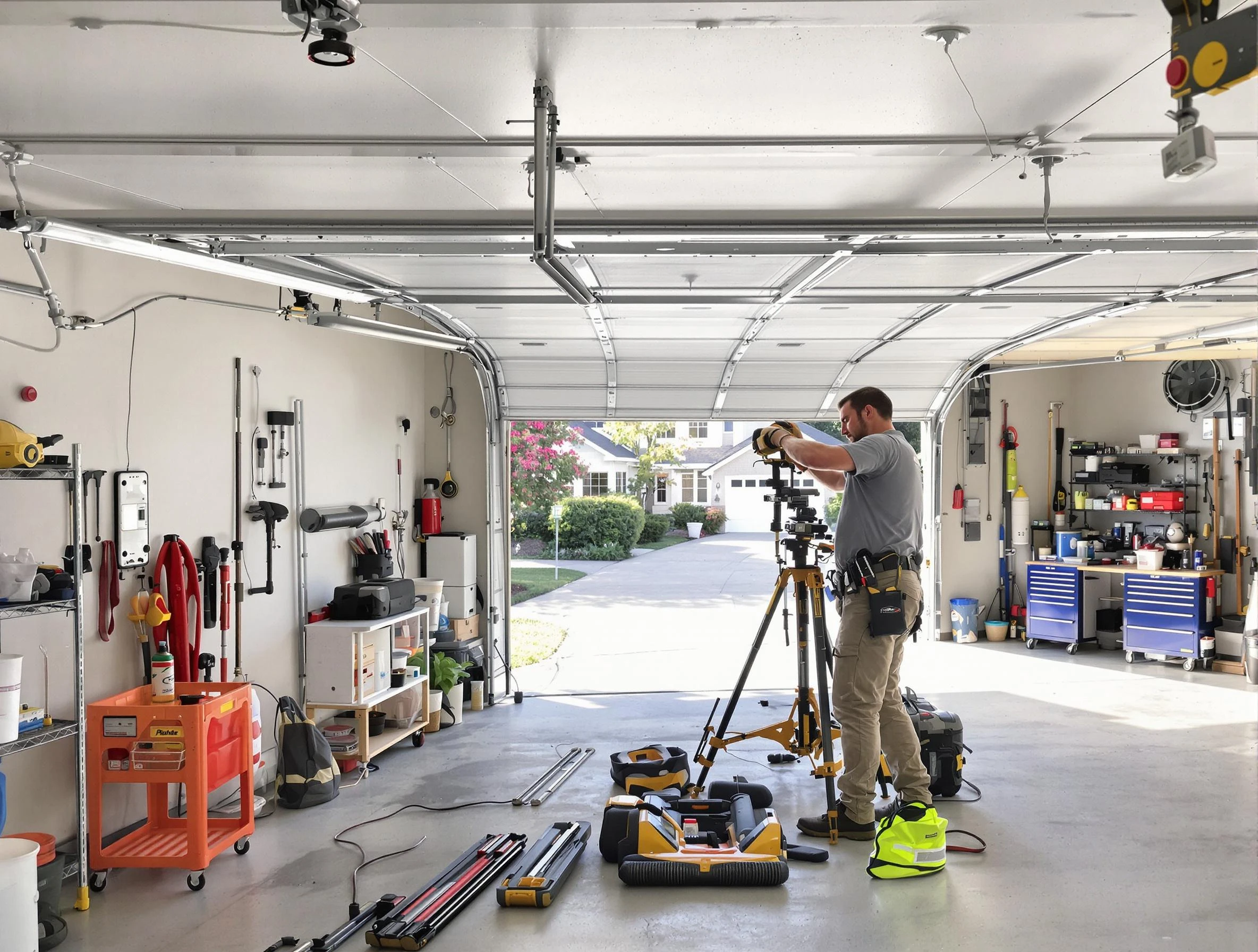 Round Rock Garage Door Repair specialist performing laser-guided track alignment in Round Rock